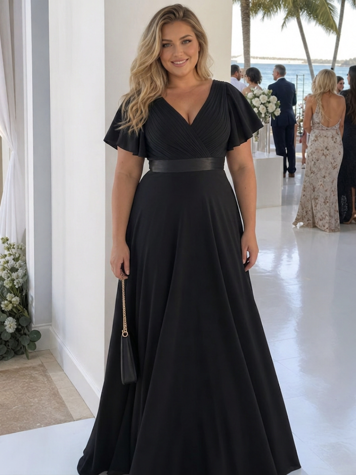 Cataleya | Short Flutter Sleeve Defined Waist Maxi Dress