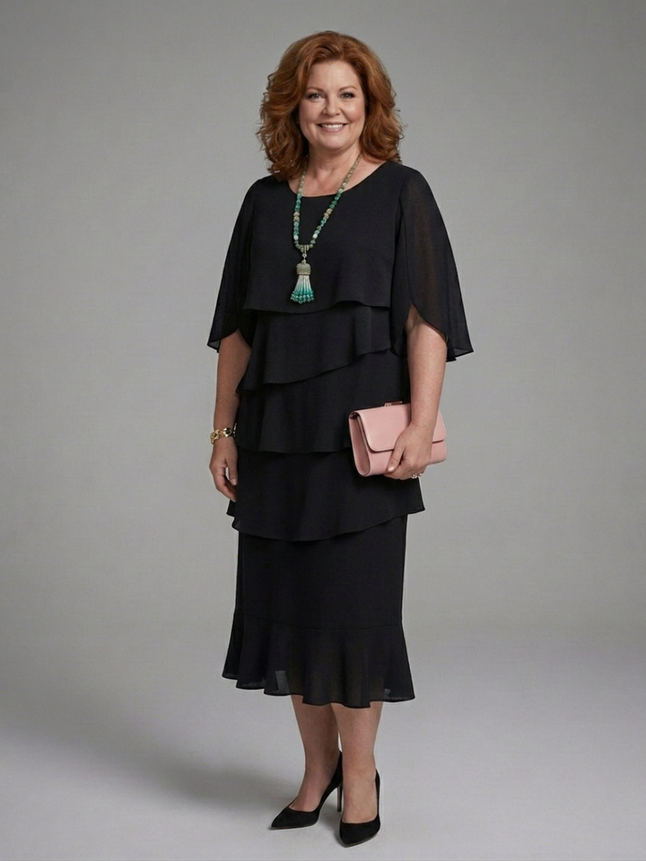 Rhea | Midi Dress with Layered Sleeves