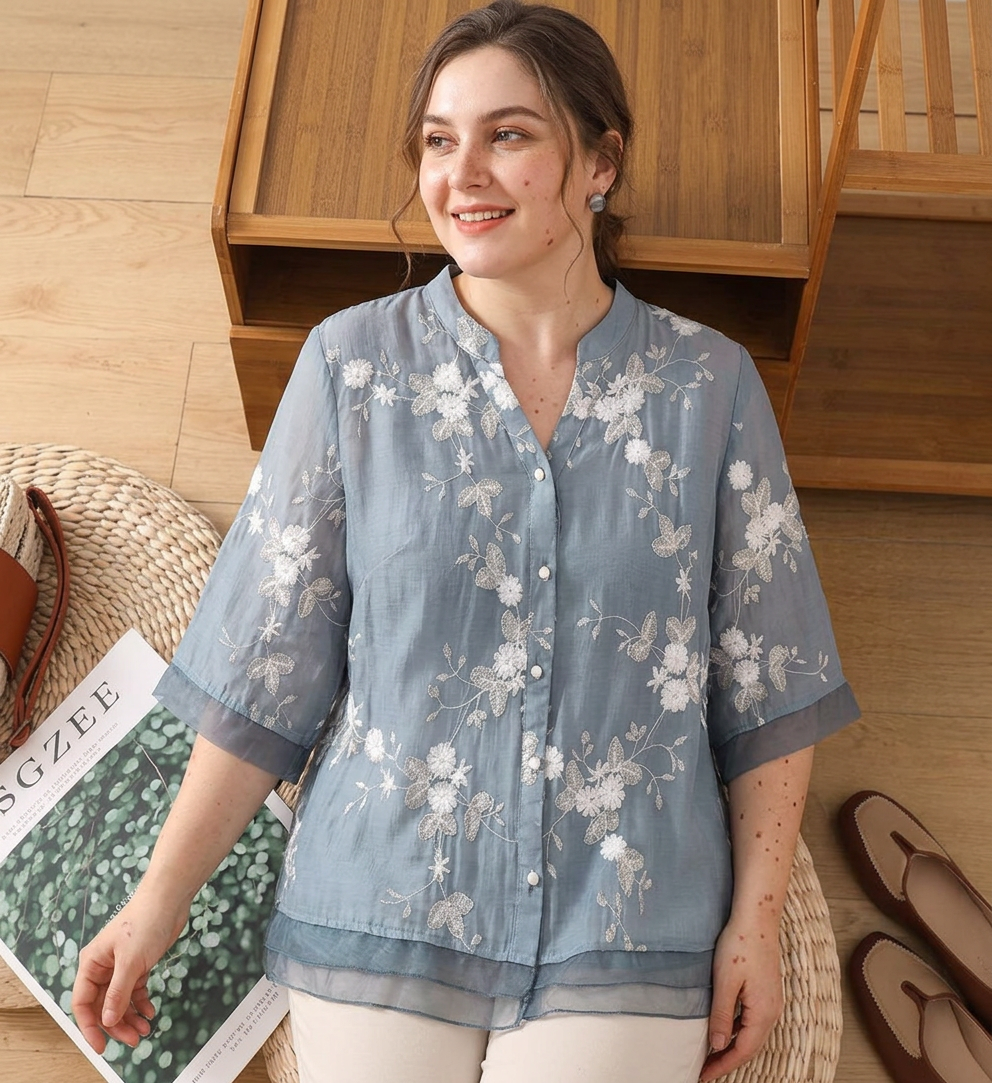 Daria - Pure Cotton Embroidered Shirt