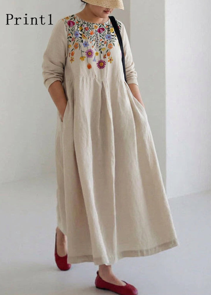 Celestine - Apricot Cotton Dresses Pockets Patchwork Spring