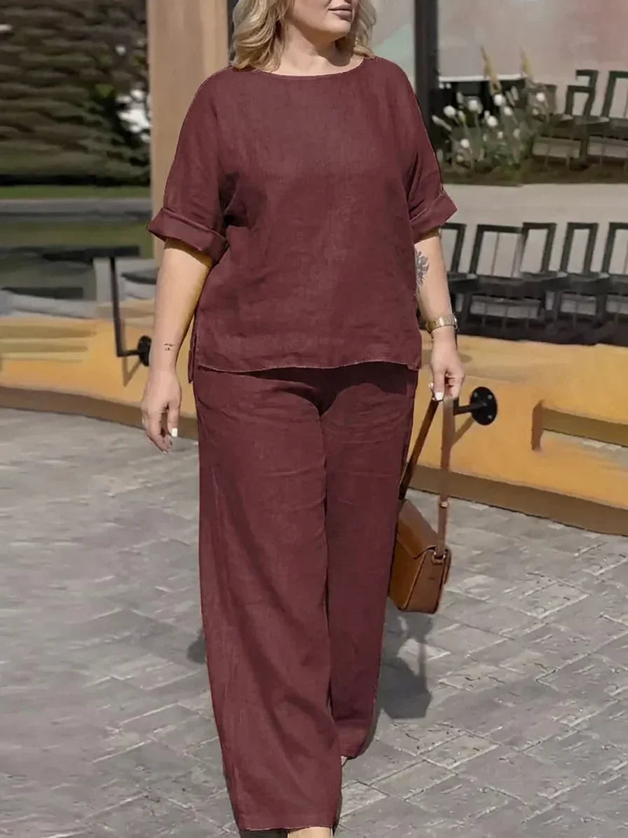 Briony - Women Round Neck Long Sleeve Pants Set