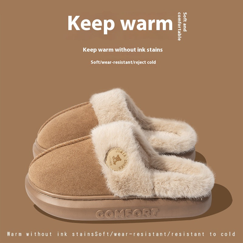 Plush Fleece Slippers for Women and Men, Thick Sole