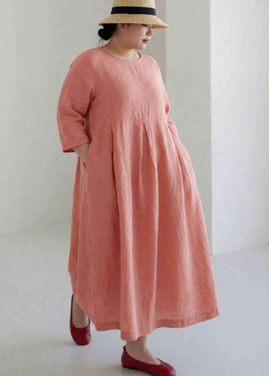 Celestine - Apricot Cotton Dresses Pockets Patchwork Spring
