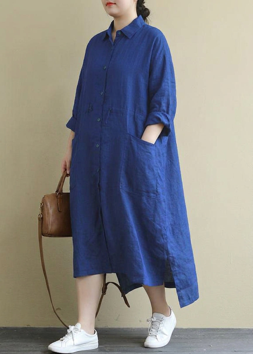 Isolde - Red Linen Shirt Dress Casual Oversize Spring Maxi Dresses