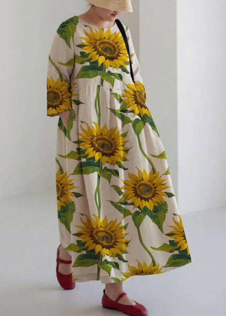 Celestine - Apricot Cotton Dresses Pockets Patchwork Spring