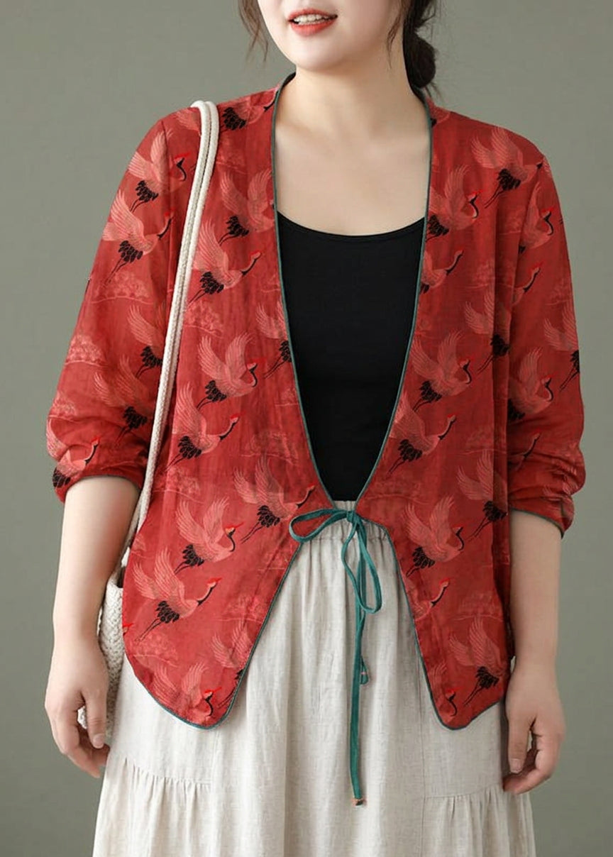 Pernille - Women Red Embroideried Long sleeve Linen Shirt