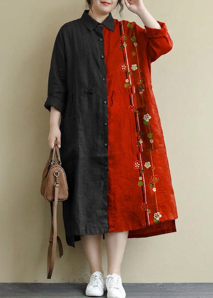Isolde - Red Linen Shirt Dress Casual Oversize Spring Maxi Dresses