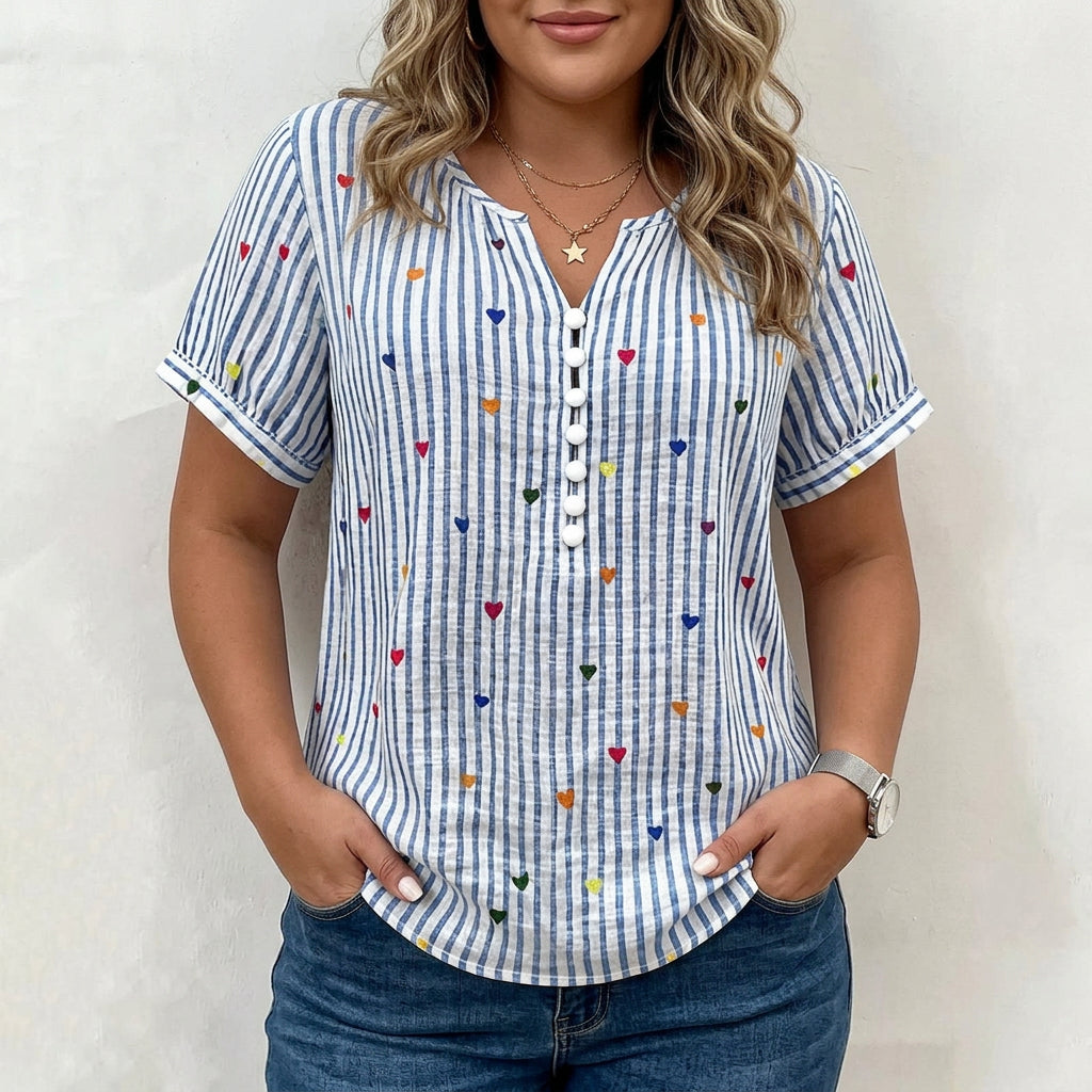 Pemberley | Striped Blouse with Heart Print