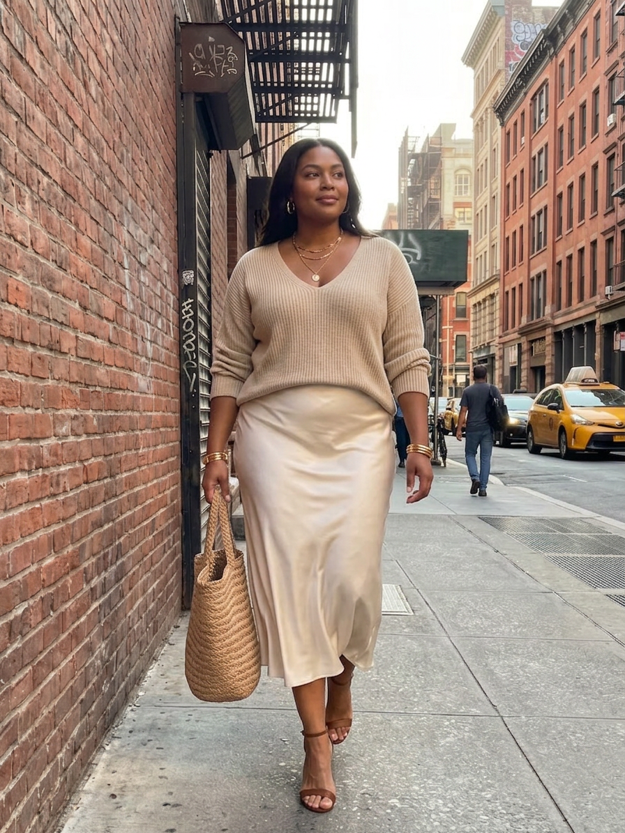 Ines | Bias Fall Satin Skirt Knit Layer Set