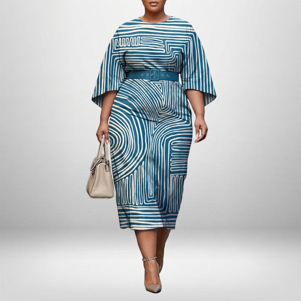 ALBA | Geometric Wave Midi with Sculpted Waist and Modern Flow