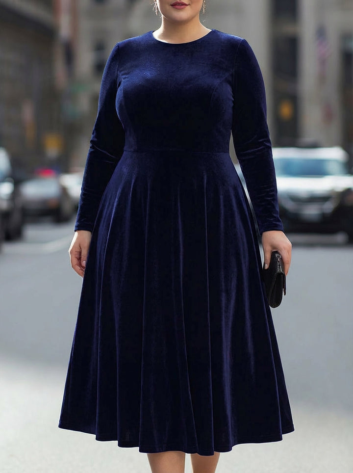Fern | Navy Blue Long-Sleeve Midi Dress
