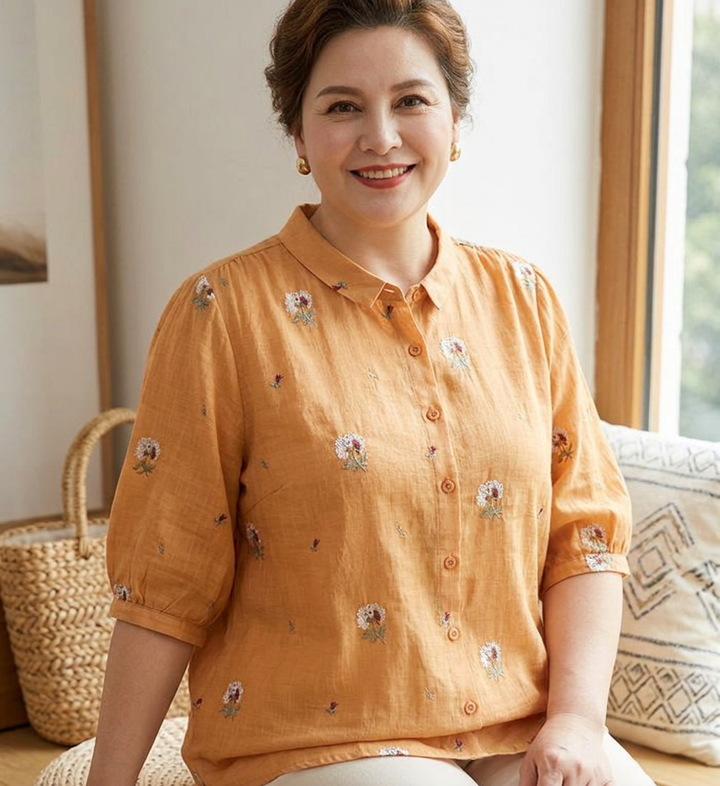 Rin - Cotton Floral Embroidered Comfortable Shirt