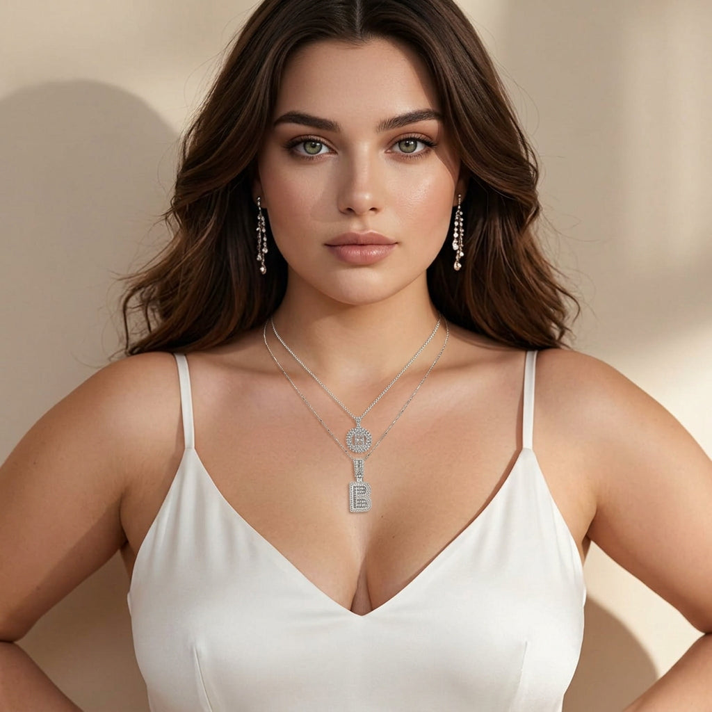 Selma letter initial necklace set | White Gold