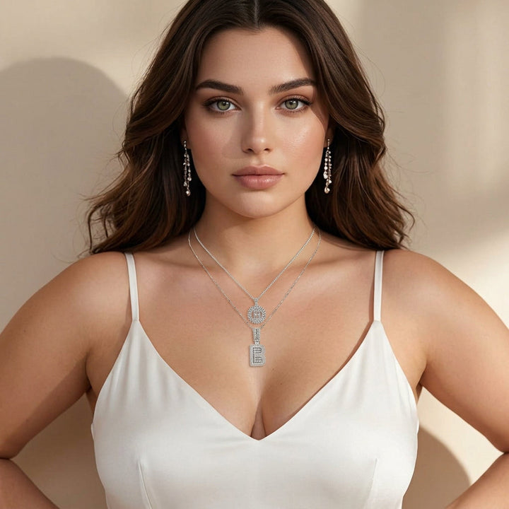 Selma letter initial necklace set | White Gold