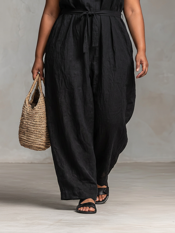 Vera - Loose-Fit Linen-Blend Strapless Jumpsuit