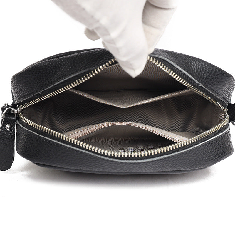 Leather camera crossbody bag with wide strap