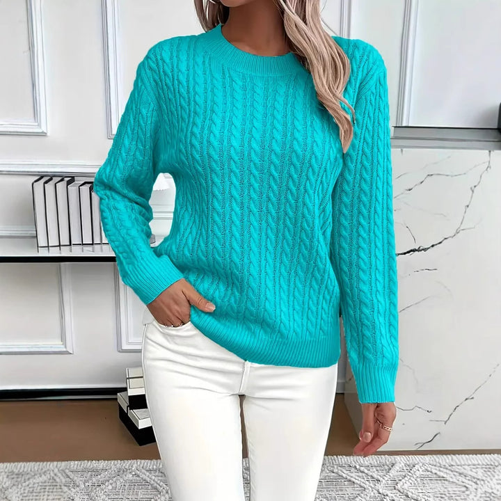 Twist Knit Sweater for Women, Round Neck Pullover Top