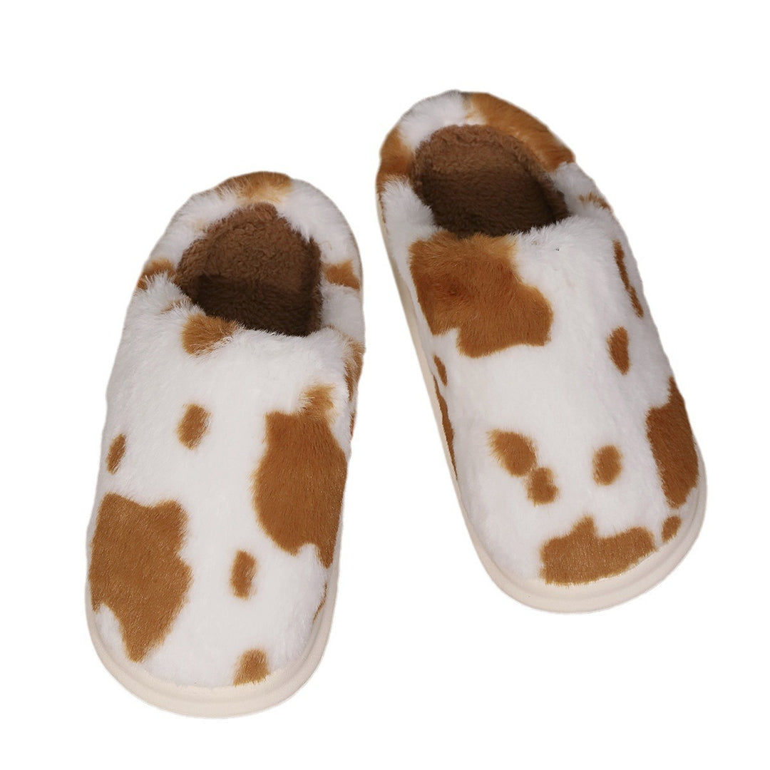 Cow Print Plush Slippers for Couples, Warm and Non-Slip
