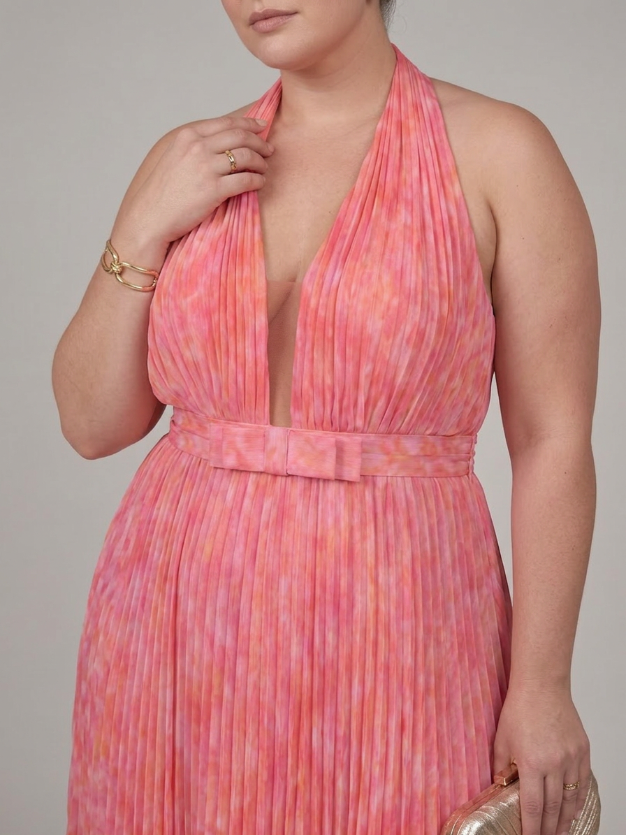 Cordelia | Halter Neck Pleated Skirt Maxi Dress