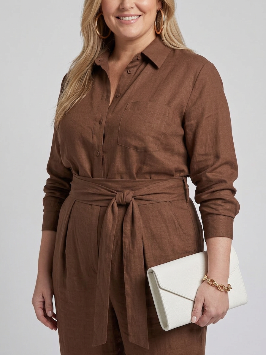 Bonnie | Long Sleeve Button Front Wide Leg Jumpsuit