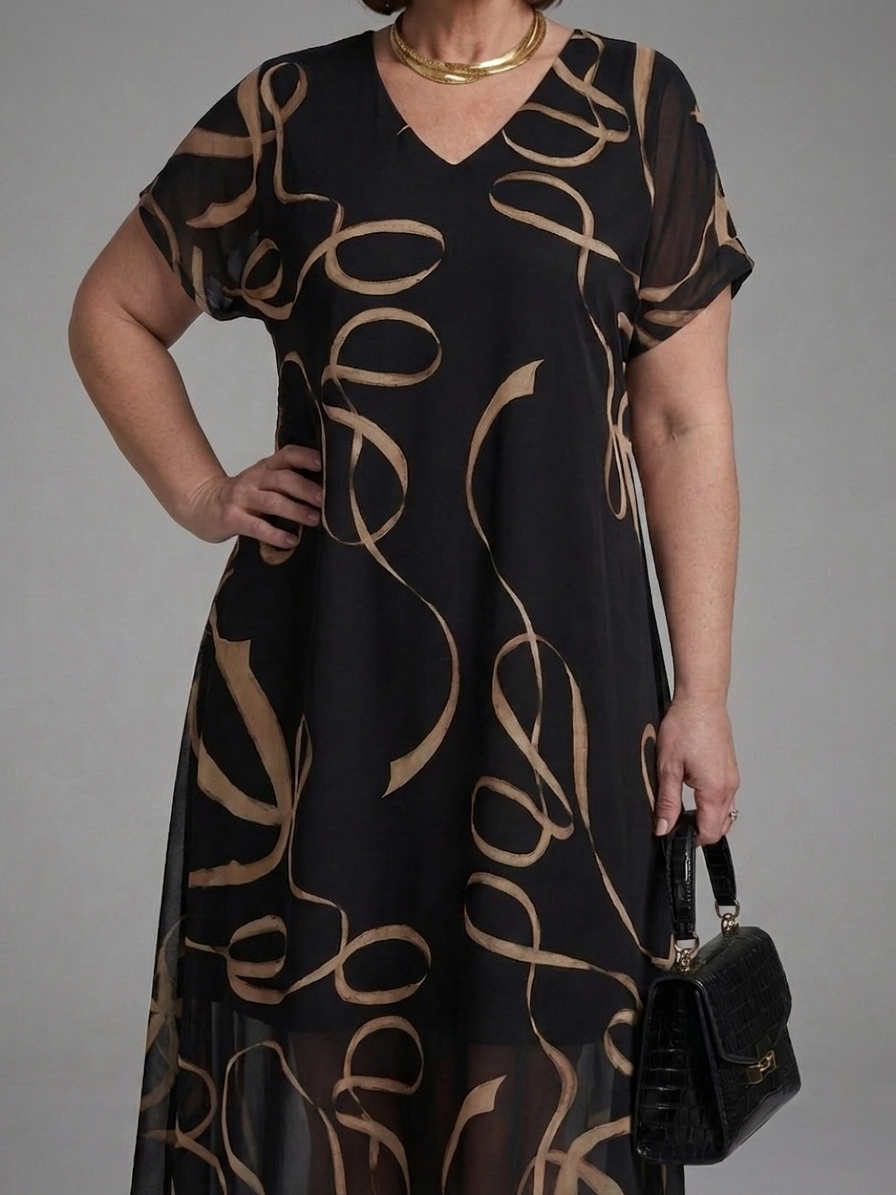 Rin | Abstract Midi Dress with Short Sleeves