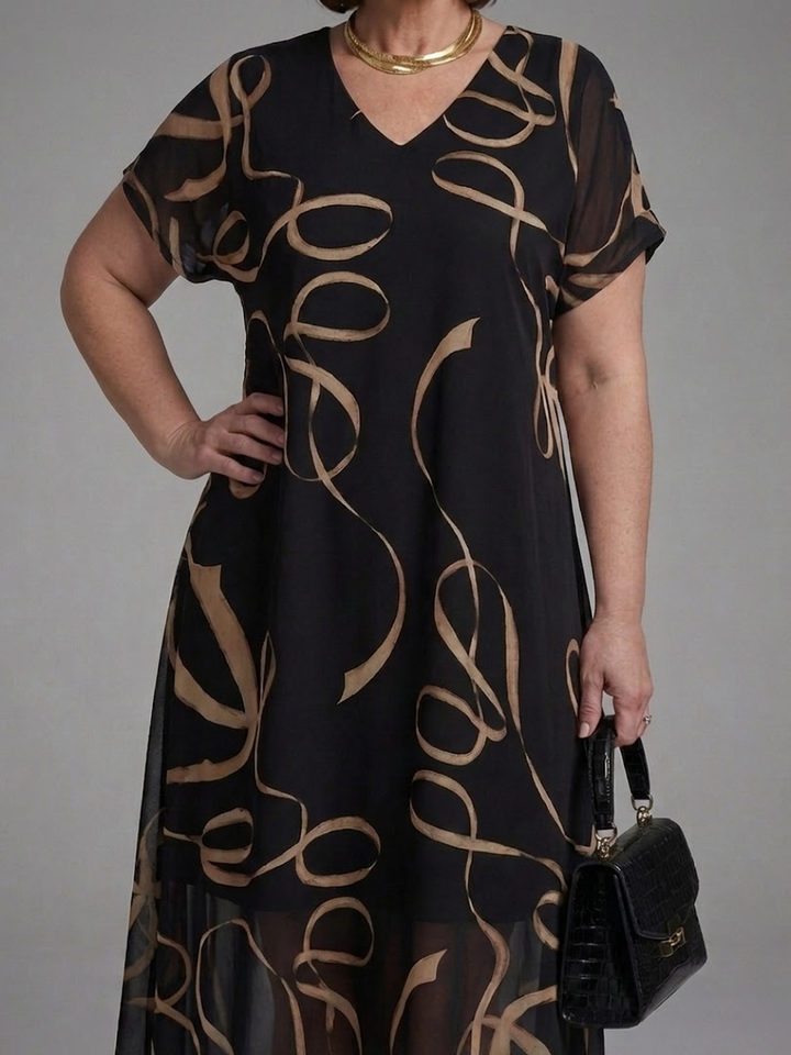 Rin | Abstract Midi Dress with Short Sleeves