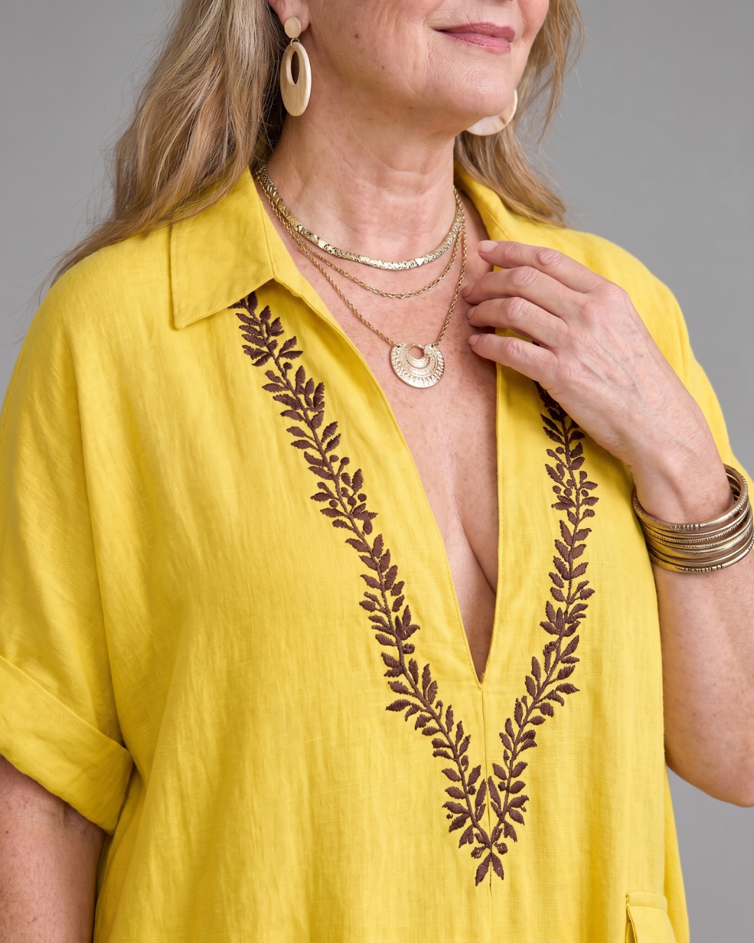Posy | Embroidered V Neck Pocket Detail Relaxed Maxi Dress