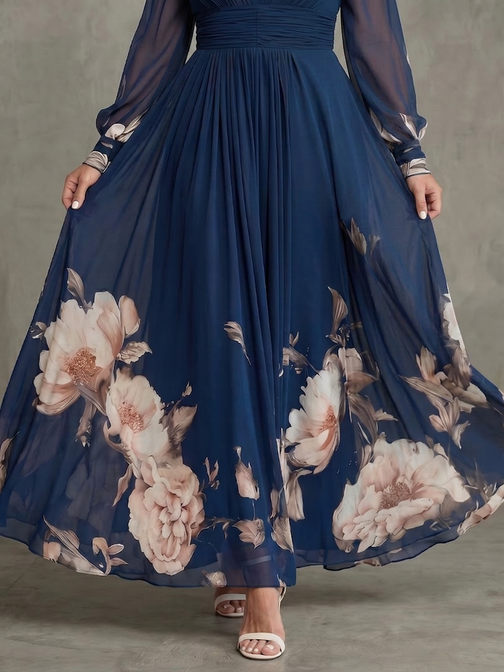 Etta | Pleated Sheer Sleeves Maxi Dress