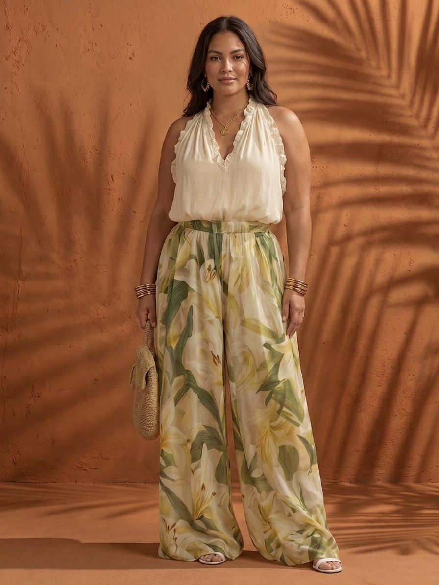 Ila | Halter Neck Blouse Floral Wide Leg Set