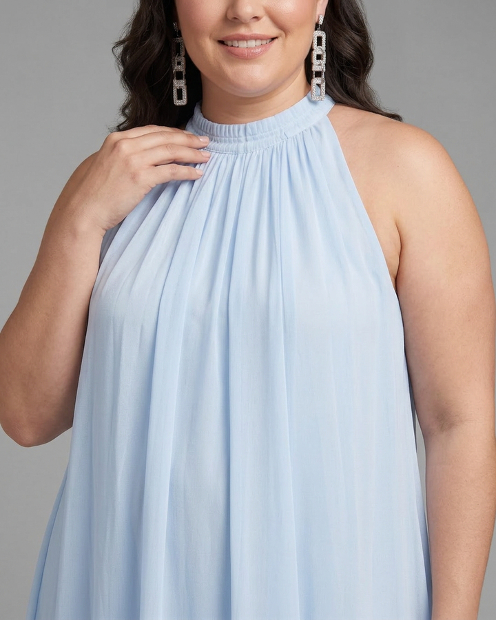 Dovie | Halter Neck Flowing Top And Pleated Wide Leg Pants Set