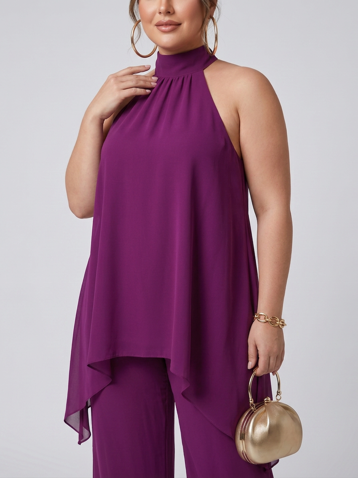 Fleur | Asymmetric Tunic Top Wide Leg Pants Set
