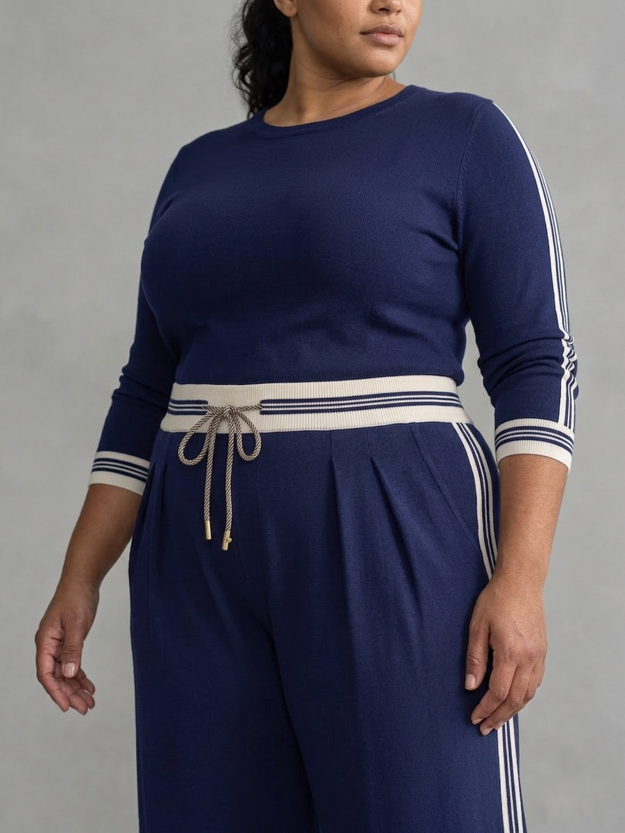 Alma | Fitted Long Sleeve Top Wide Leg Pants Set