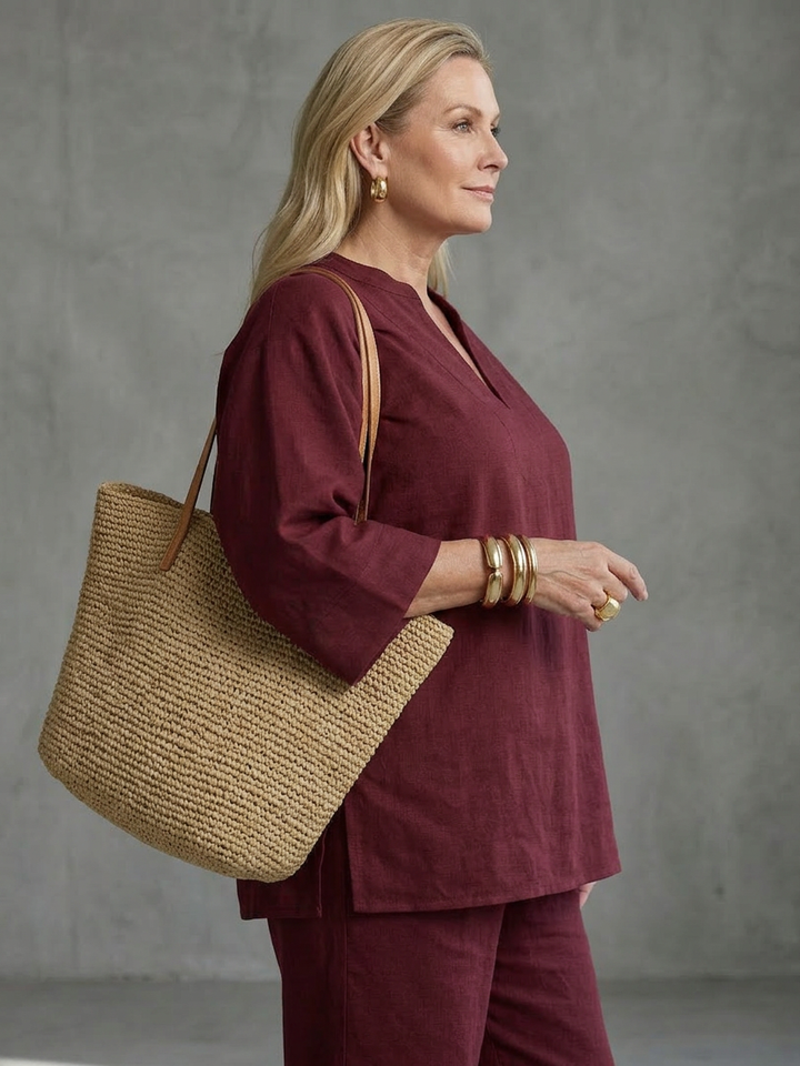 Heledd | V Neck Tunic Gathered Pant Set