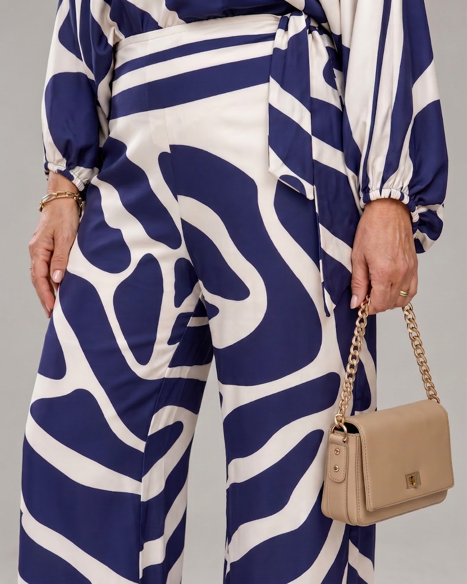 Calliope | Abstract Print Off Shoulder Top And Wide Leg Pants Set