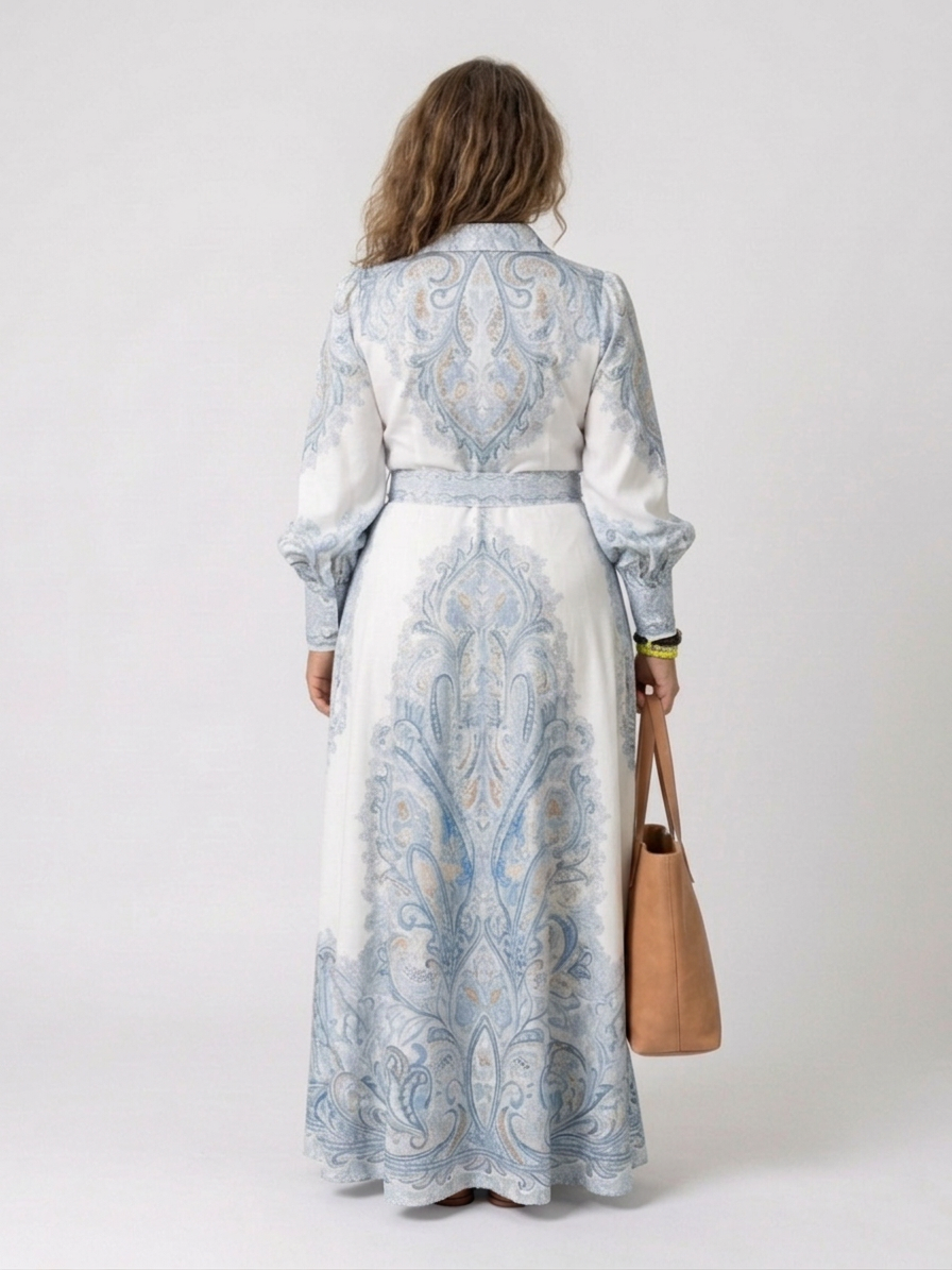 Adair | High Neck Printed Long Sleeve Maxi Dress