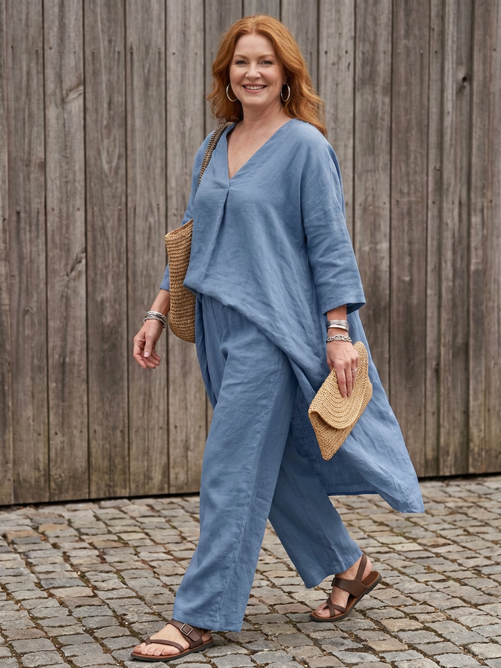 Juna | Loose Tunic Top Wide Leg Pant Set