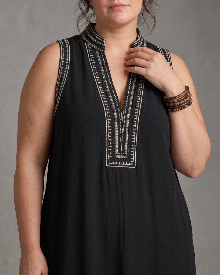 Wilhelmina | Embroidered V Neck Sleeveless Wide Leg Jumpsuit