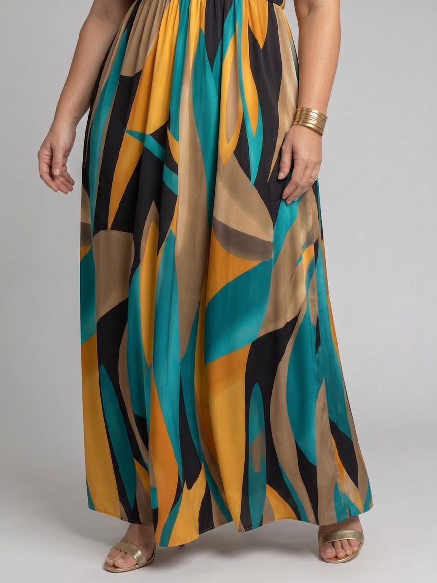 Saskia | Sleeveless Abstract Print Maxi Dress