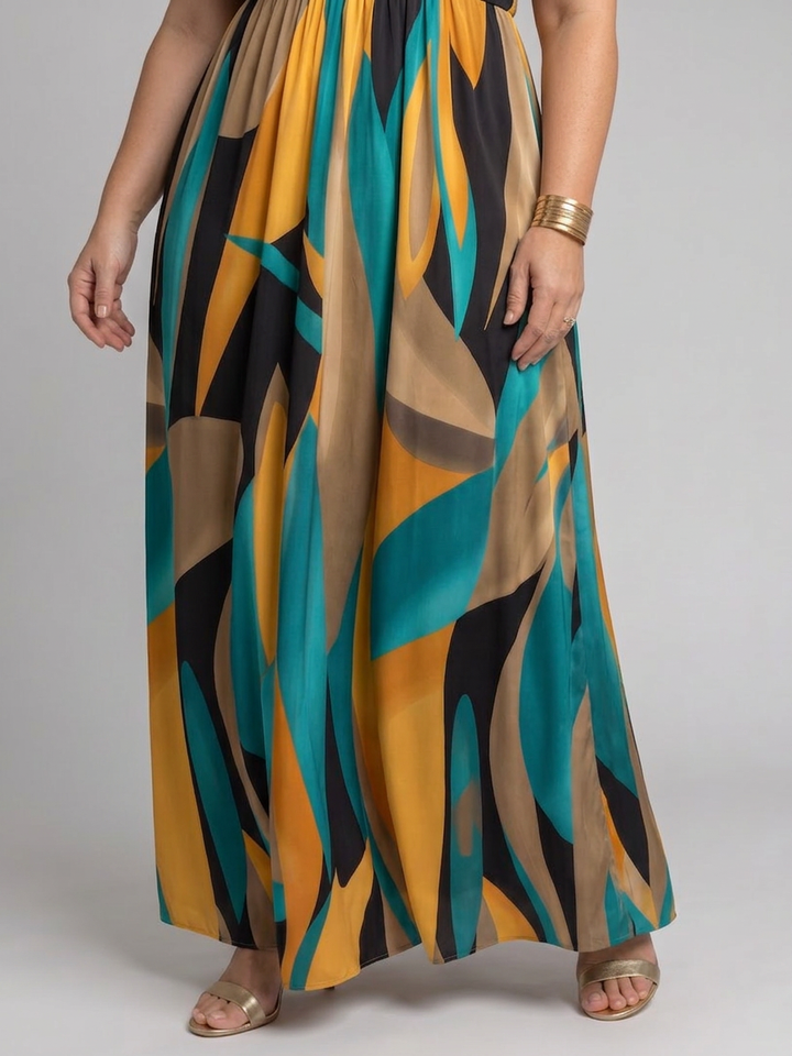Saskia | Sleeveless Abstract Print Maxi Dress