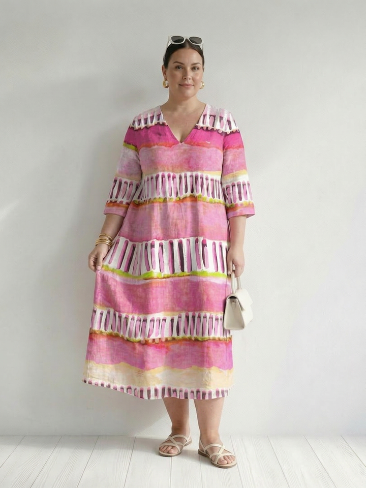 Kaia | Easy Flow Patterned Stripe Midi Dress