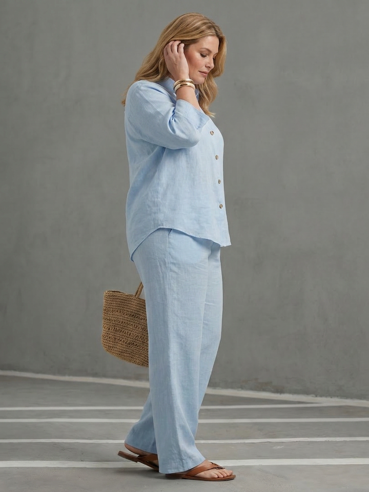 Eleni | Button Front Relaxed Tunic Pant Set