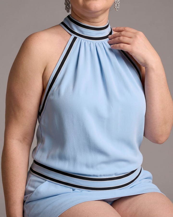 Saffron | Contrast Trim Halter Neck Wide Leg Jumpsuit