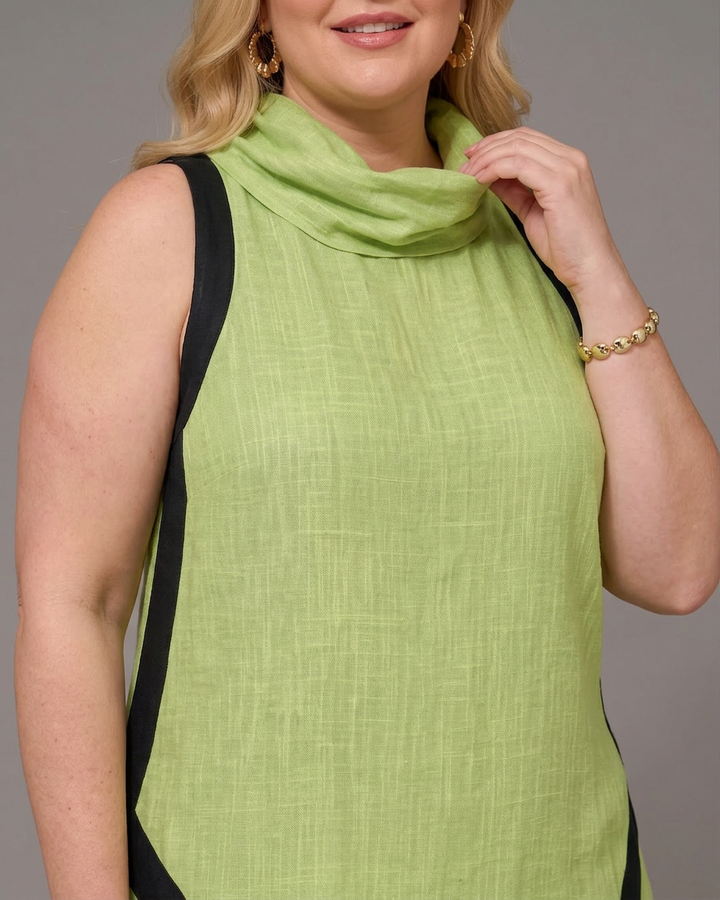Genevieve | Contrast Trim Sleeveless Layered Top And Wide Leg Pants Set