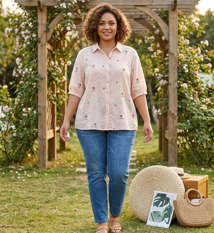 Rin - Cotton Floral Embroidered Comfortable Shirt