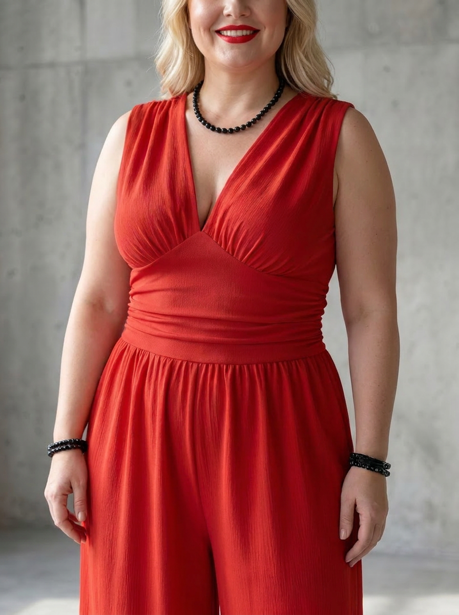 Tegan | Deep V Waist Defined Wide Leg Jumpsuit