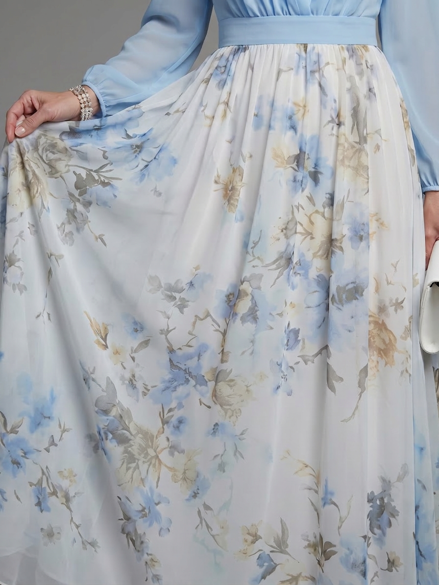 Nia | V Neck Sheer Bodice Floral Maxi Dress