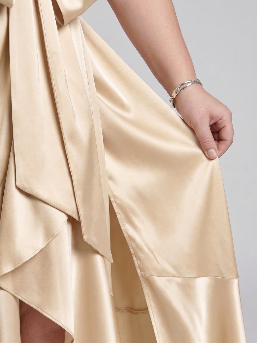 Amina | Halter Neck Wrap Asymmetric Hem Midi Dress