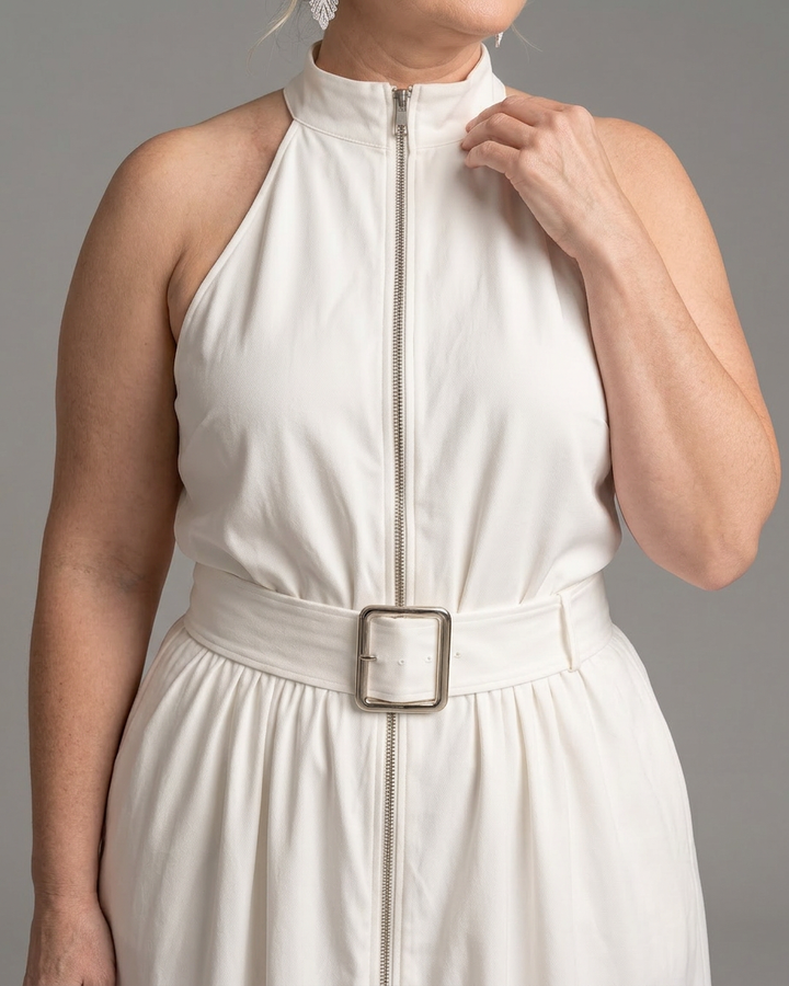 Fleur | Belted High Neck Wide Leg Sleeveless Jumpsuit