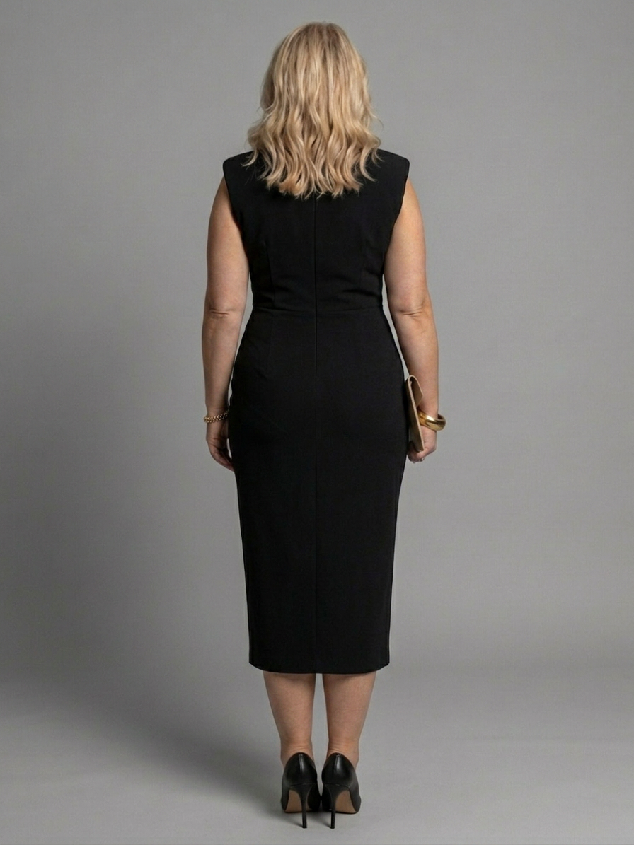 Jessamine | Structured Midi Dress with Sleeveless Front Opening