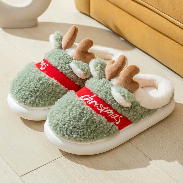 Christmas Elk Slippers, Soft Slip-On Bedroom Shoes